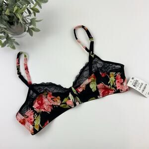 INC International Concepts Black Floral Bralette Size Large